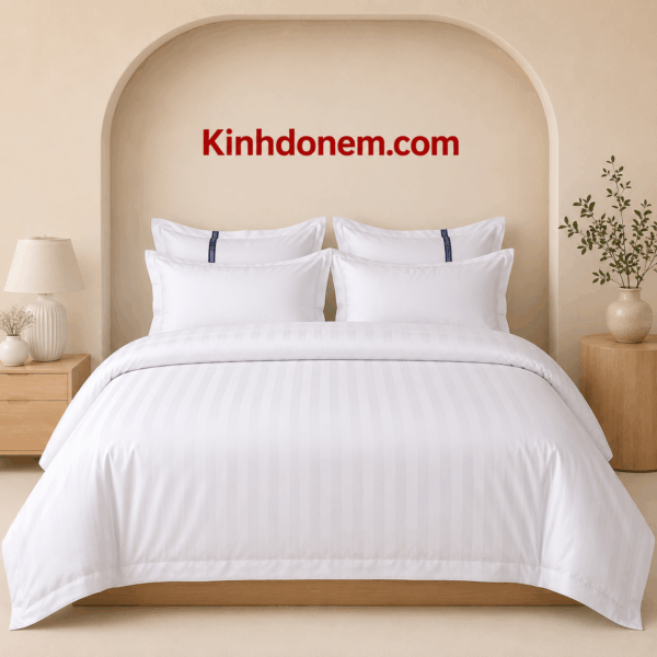 Bộ chăn ga khách sạn vải T250 T255 cao cấp màu trắng sang trọng mềm mại và thoáng mát cho phòng ngủ khách sạn