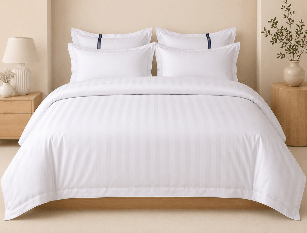Bộ chăn ga khách sạn vải T250 T255 cao cấp màu trắng sang trọng mềm mại và thoáng mát cho phòng ngủ khách sạn