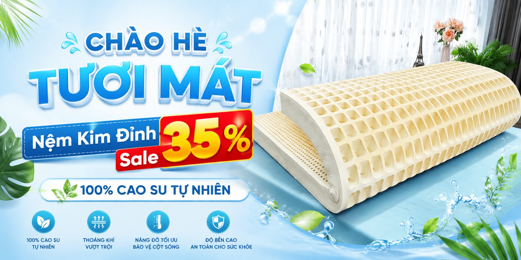 Hình ảnh banner sale nệm foam, nệm cao su thiên nhiên và nệm lò xo túi độc lập tại Đà Nẵng