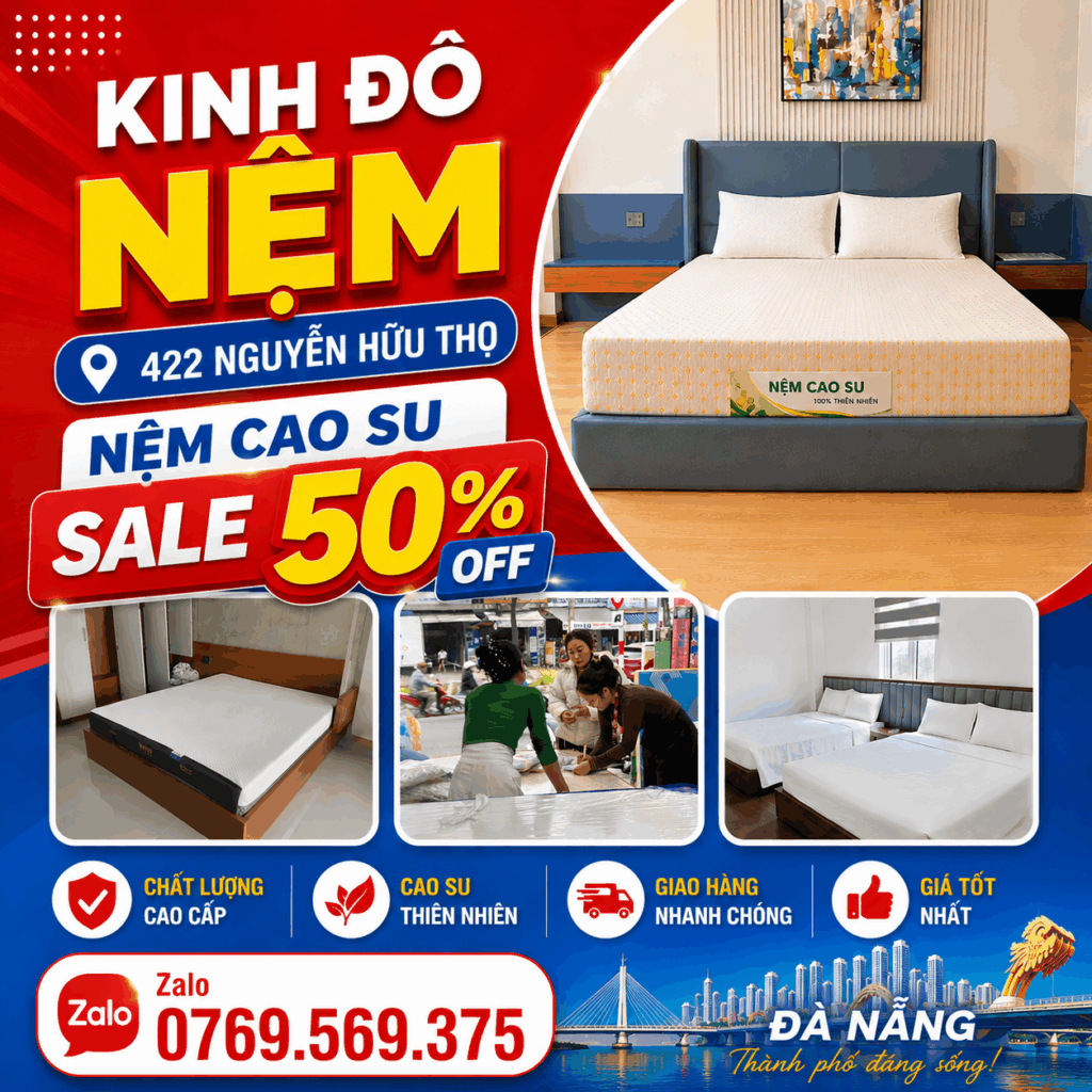 Luxury foam mattress sale in Da Nang with modern bedroom setup and premium bedding showroom in Vietnam