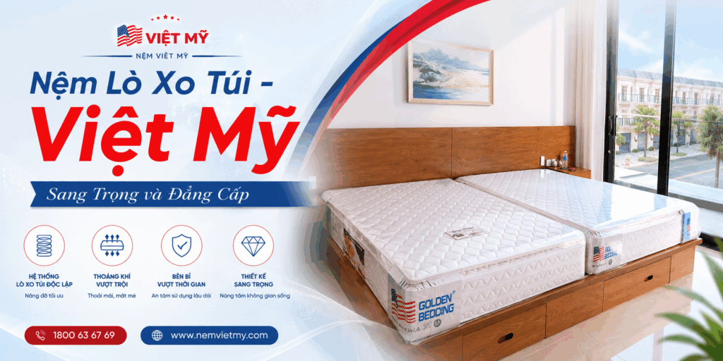 nệm lò xo túi độc lập việt mỹ, được nhiều khách sạn tin dùng