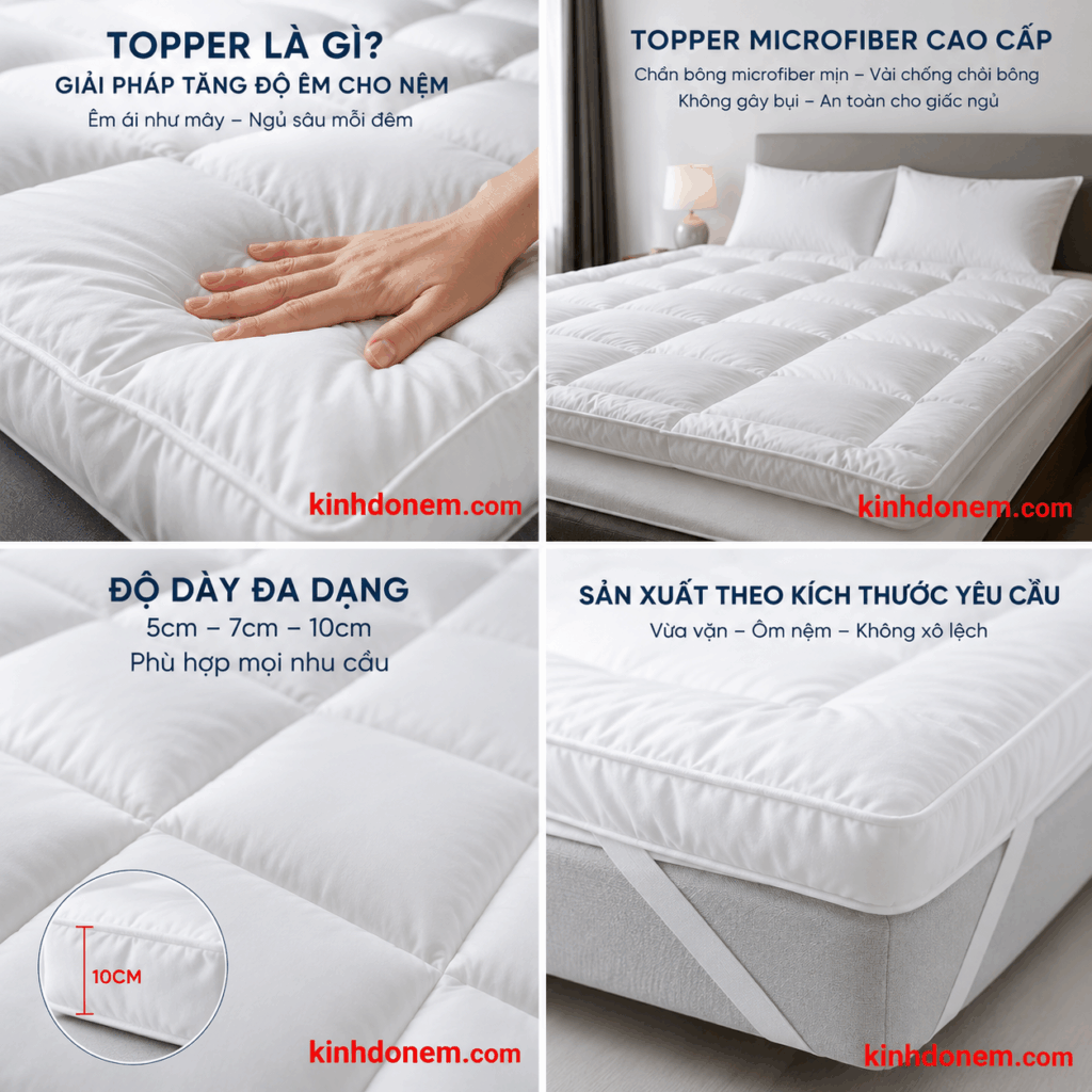 Topper microfiber 5cm 7cm 10cm sản xuất theo yêu cầu tại Đà Nẵng