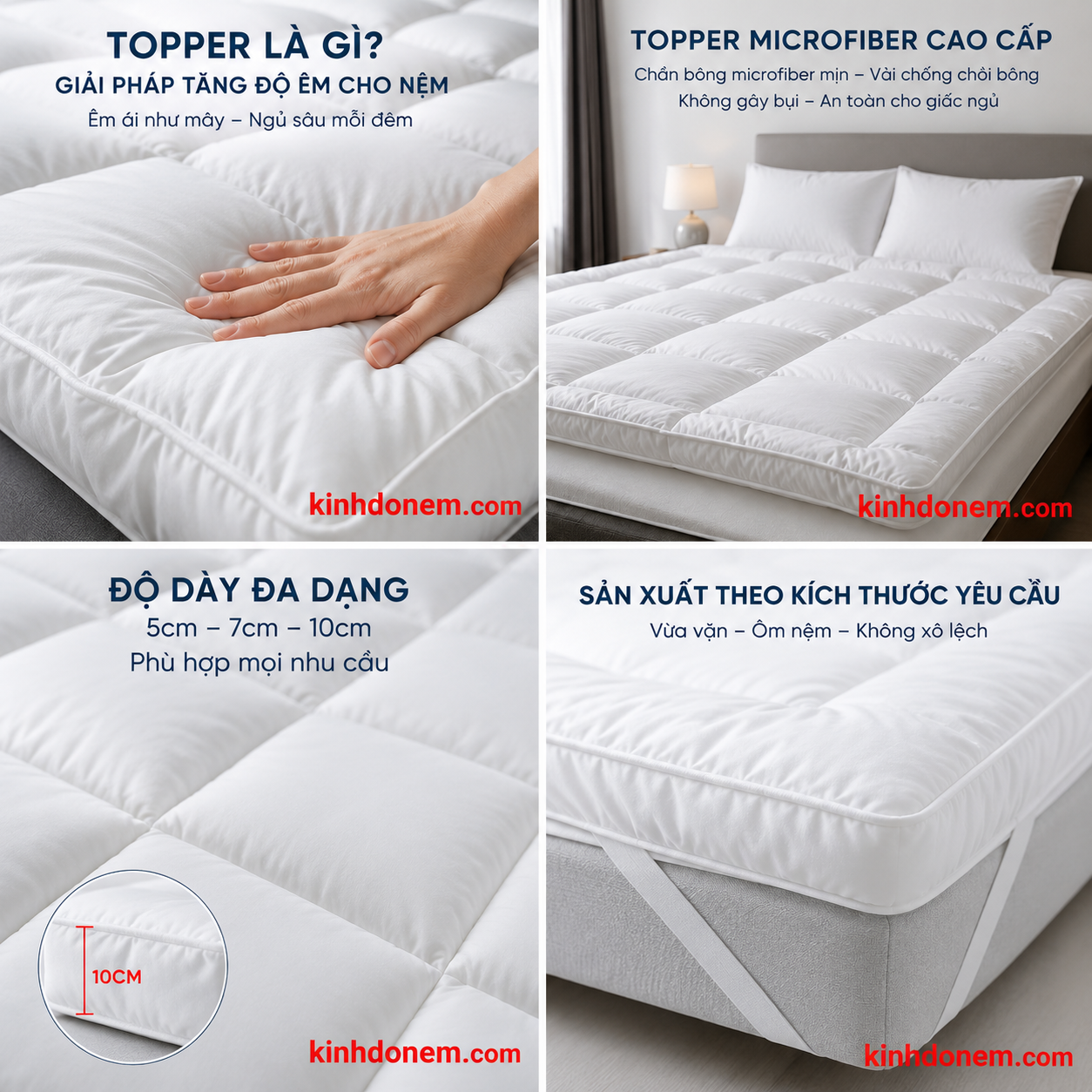 Topper microfiber 5cm 7cm 10cm sản xuất theo yêu cầu tại Đà Nẵng