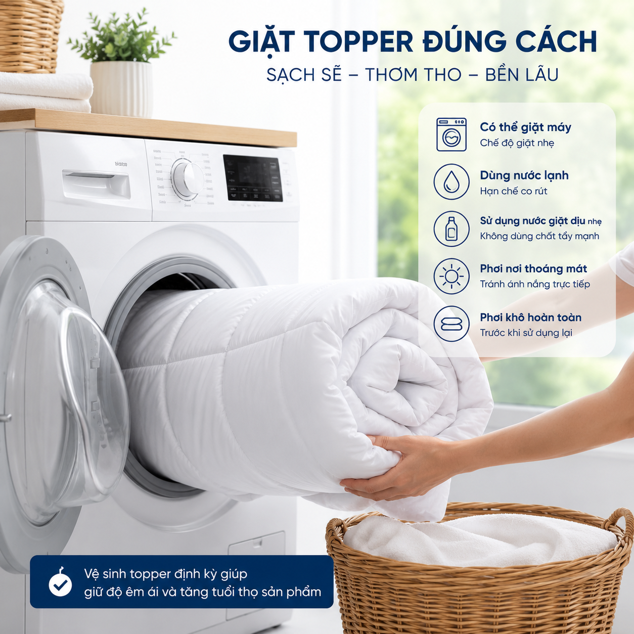 Topper nệm có giặt được không, giặt topper như thế nào