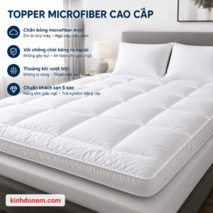 Topper microfiber trắng cao cấp dành cho khách sạn và homestay
