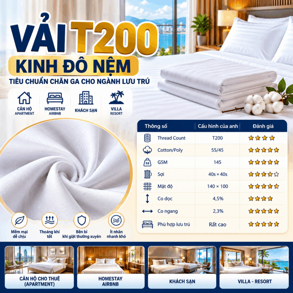 dòng Chăn Ga Gối Khách Sạn Vải T200