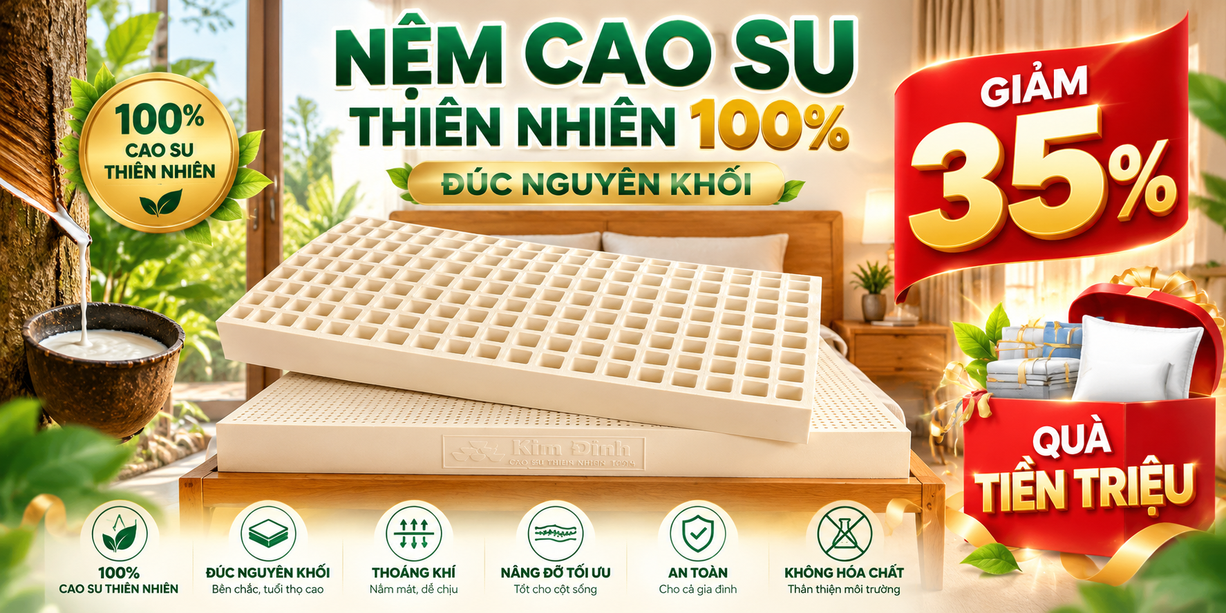 Nệm cao su thiên nhiên 100% Kim Đỉnh